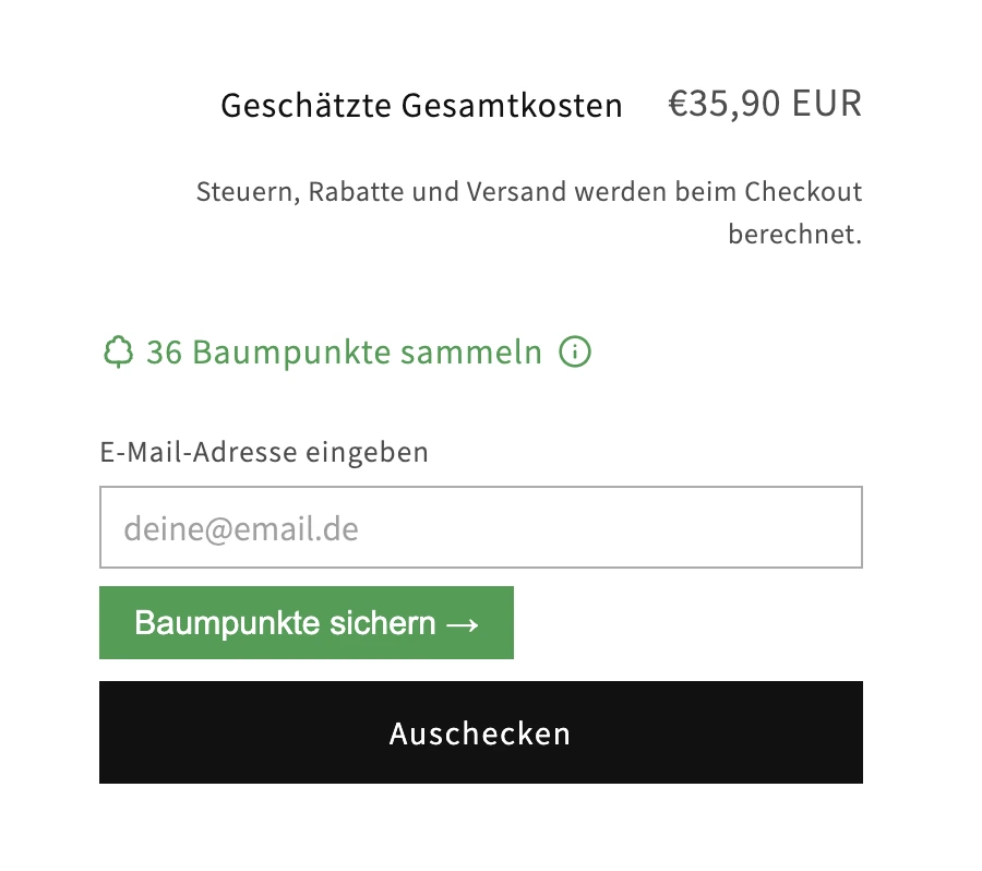 Baumpunkte sammeln im Shopify-Warenkorb