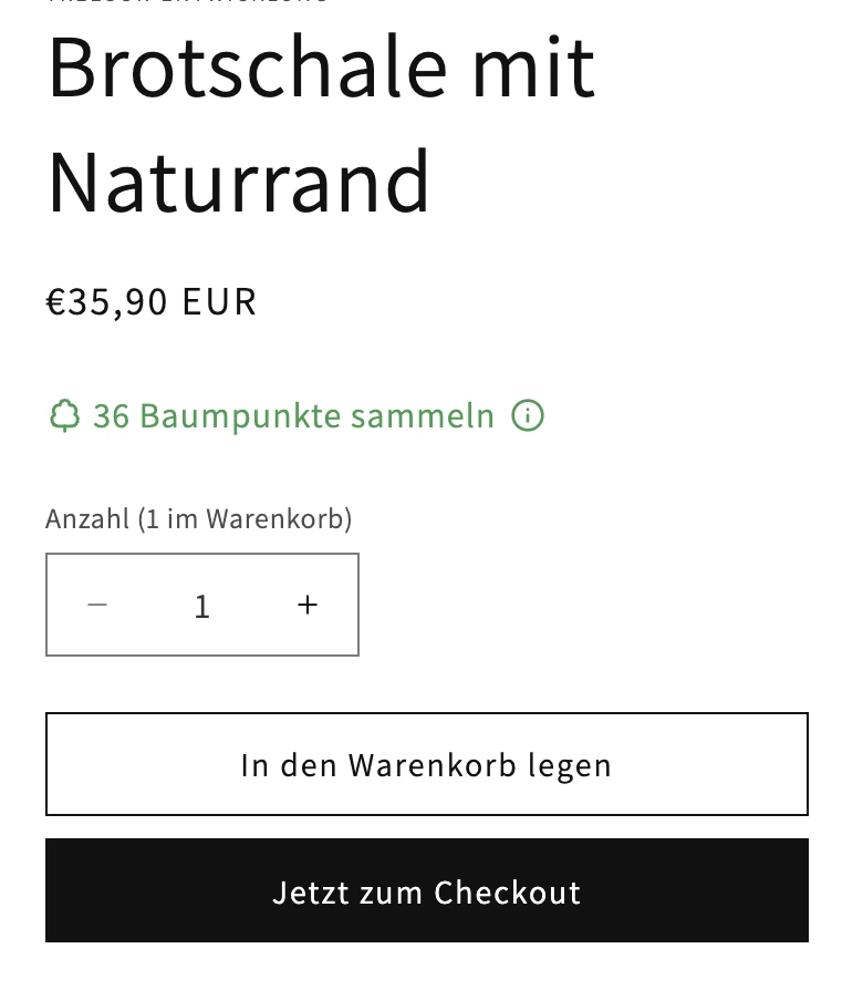 Baumpunkte-Anzeige auf der Shopify-Produktseite